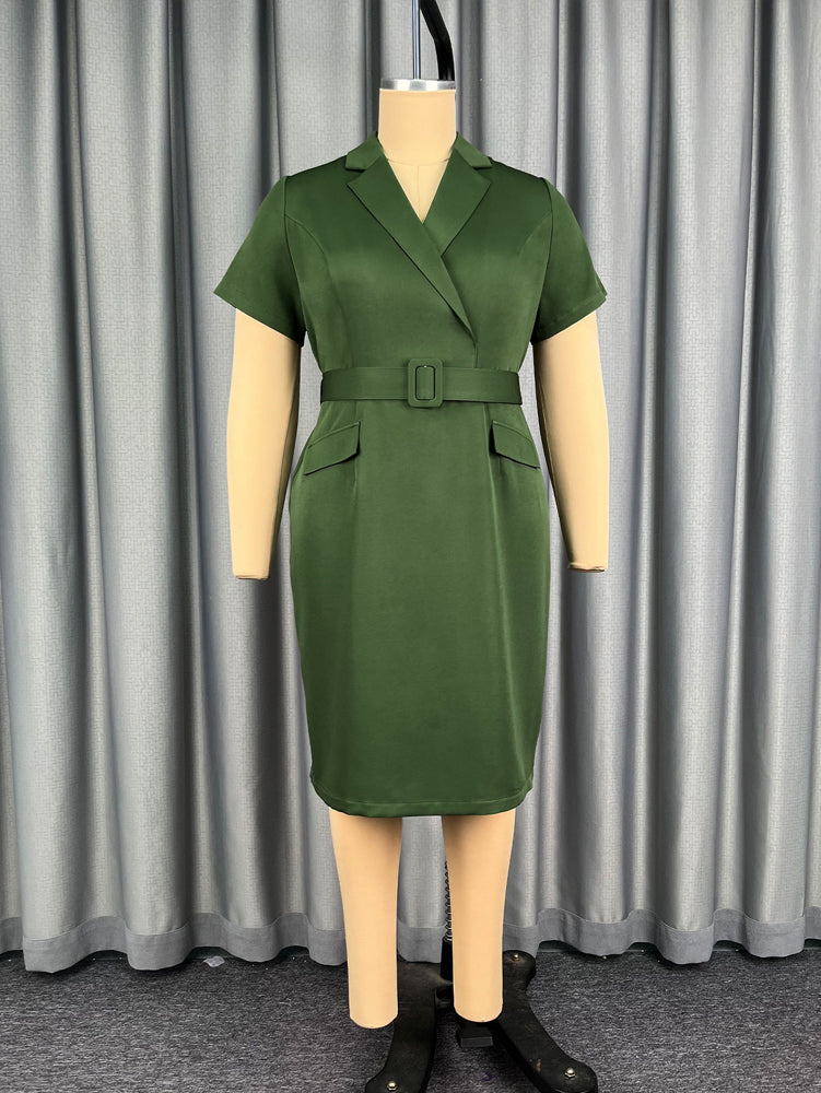 AOMEIDRESS Women Blazer Dress Notched Collar Short Sleeve Belt Office