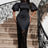 shiny black lace patchwork dress for women