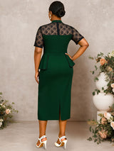 AOMEIDRESS Peplum Bodycon Dress Lace Sleeve Button Church Occasions