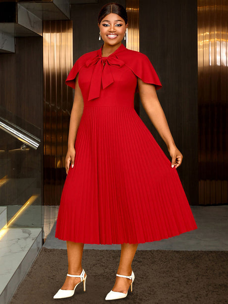 AOMEIDRESS A Line Pleated Dress Cape Sleeve Bow Collar Church Gowns