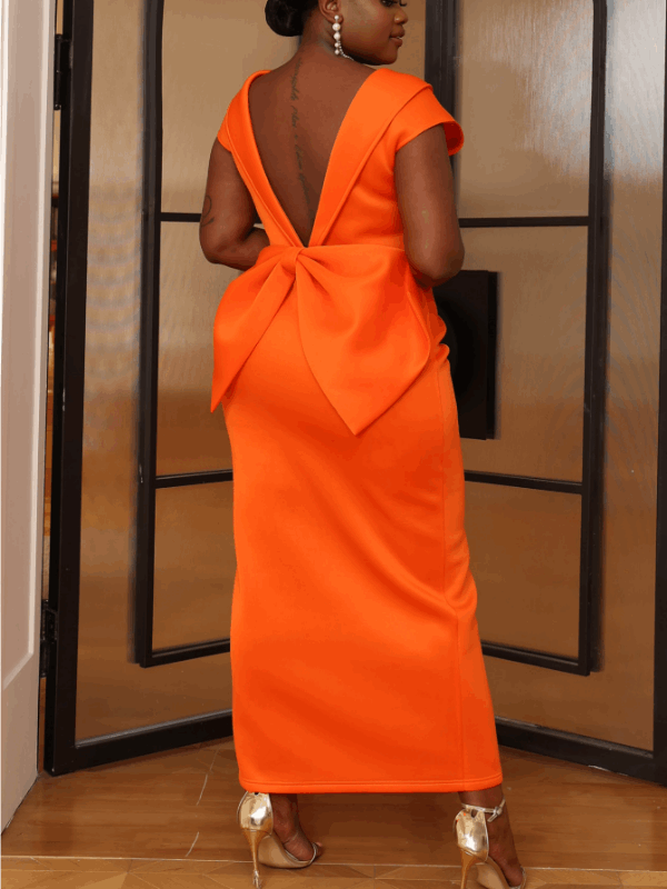 AOMEI Backless Big Bow Wedding Guest Orange Dress