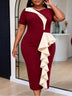 AOMEIDRESS Bodycon Midi Dresses Contrast Ruffle Short Sleeve V Neck