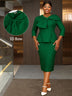 AOMEIDRESS Elegant Jacquard Church Party Dress With Bow Peplum V Neck DarkGreen / S