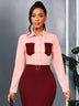 AOMEIDRESS Elegant Colorblock Turn Down Collar Long Sleeves Shirt