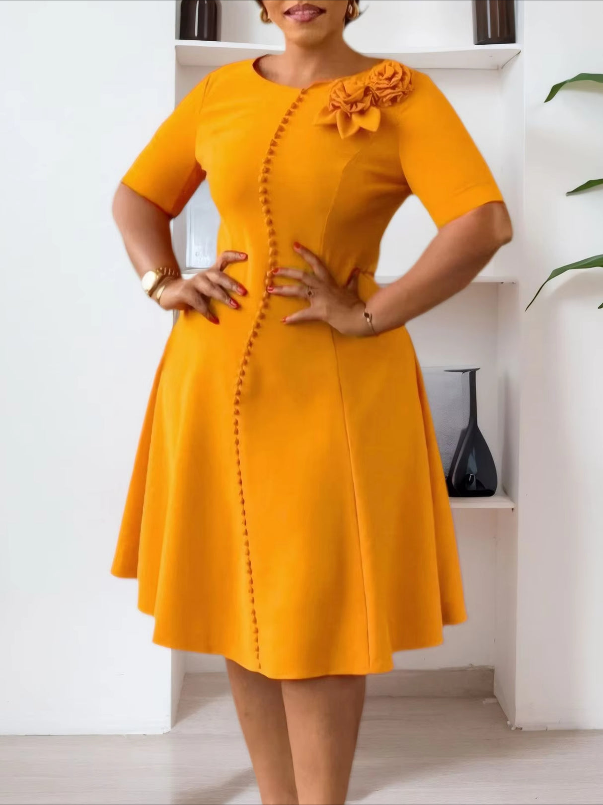 Elegant Dresses For Women A Line O Neck Short Sleeves 3D Flower