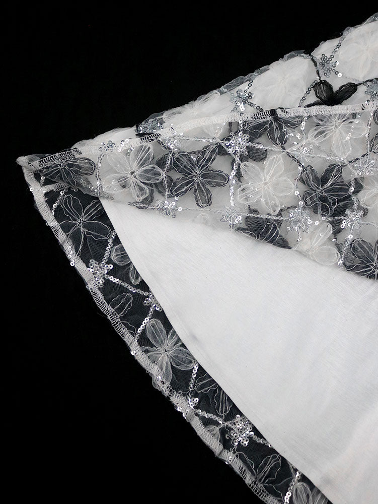 AOMEIDRESS Elegant Off Shoulder Dress Ruffle Neck Mesh Sequin Overlay