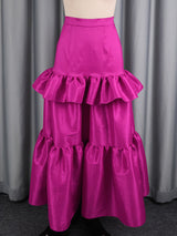 AOMEIDRESS Women A Line Shiny Skirt High Waist Tierred Ruffles Slim