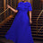 AOMEIDRESS Rose Pleated Dress O Neck Short Sleeves Big Bow High Waist Blue / S