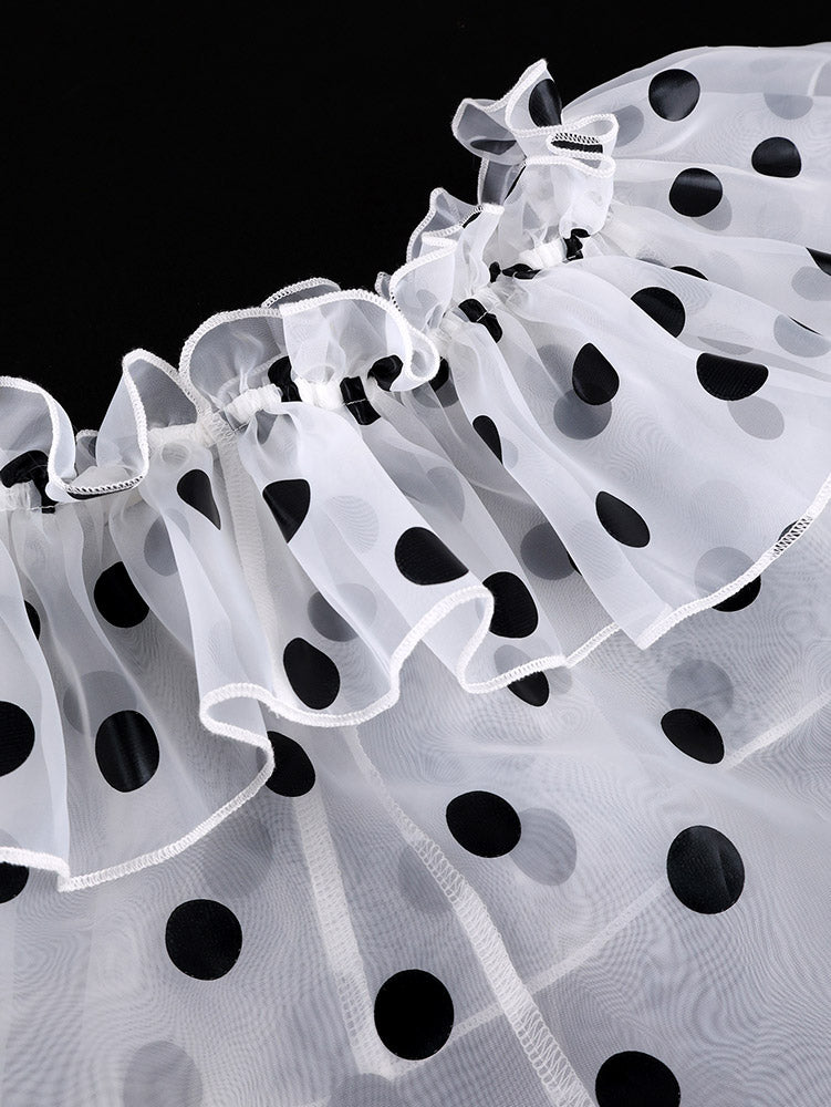 AOMEIDRESS Polka Dot Sheer Tops Off The Shoulder Ruffle Waist Lace Up