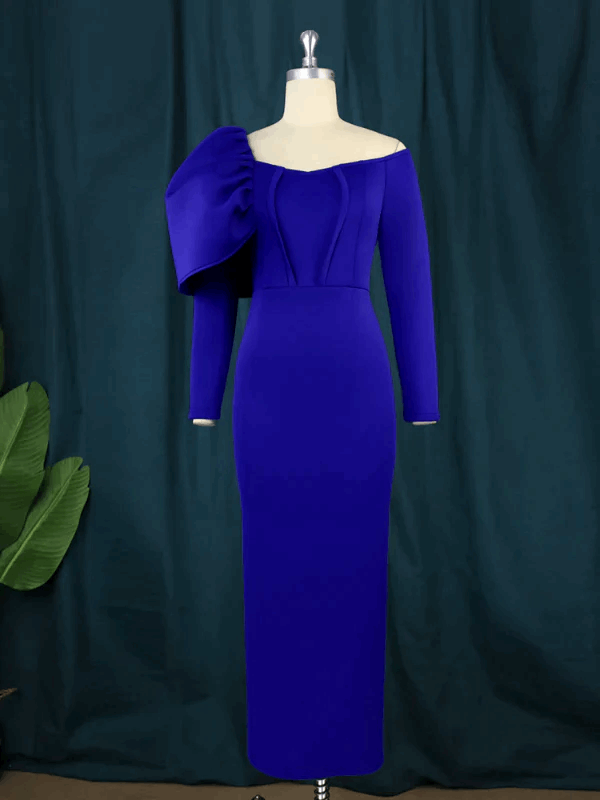 Aomei Off Shoulder Long Sleeve Blue Maxi Bodycon Dresses