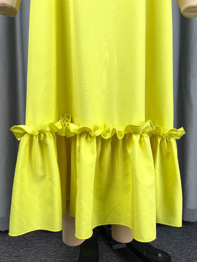 AOMEIDRESS Women Loose Long Dresses Ruffles Hem Africa Solid Church