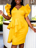 AOMEIDRESS Elegant White Bodycon Dress V Neck Butterfly Sleeve Peplum