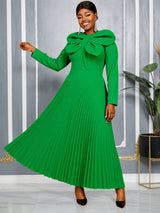 AOMEIDRESS A Line Pleated Dress with Long Sleeves Oversize 3D Flower