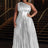 Gold Party Dress Long For Holiday One Shoulder Maxi Shiny Pleated Silver / S