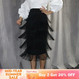 Green Blue Black Ladies Fringe Bodycon Pencil Skirts