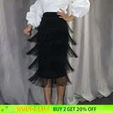 Green Blue Black Ladies Fringe Bodycon Pencil Skirts