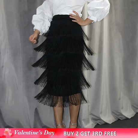 Green Blue Black Ladies Fringe Bodycon Pencil Skirts