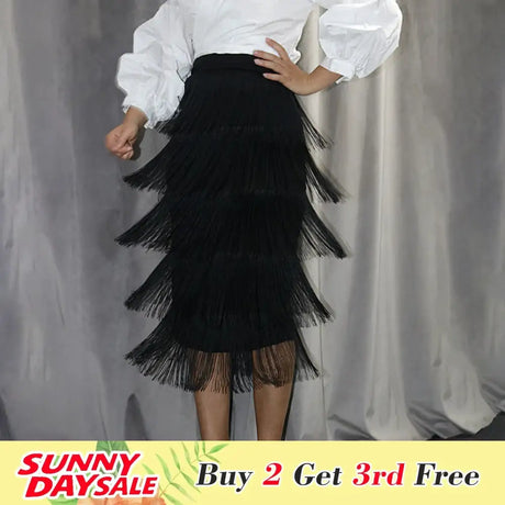 Green Blue Black Ladies Fringe Bodycon Pencil Skirts