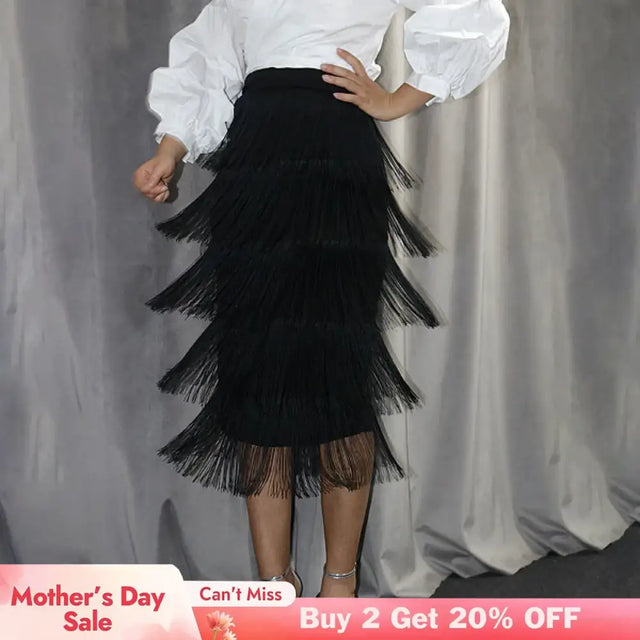 Green Blue Black Ladies Fringe Bodycon Pencil Skirts
