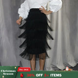 Green Blue Black Ladies Fringe Bodycon Pencil Skirts