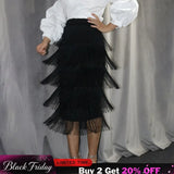 Green Blue Black Ladies Fringe Bodycon Pencil Skirts