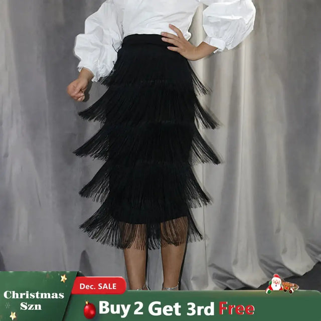 Green Blue Black Ladies Fringe Bodycon Pencil Skirts