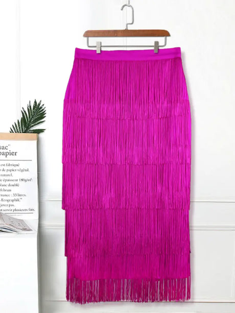 Green Blue Black Ladies Fringe Bodycon Pencil Skirts Rose / S