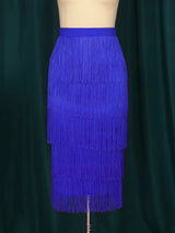 Green Blue Black Ladies Fringe Bodycon Pencil Skirts Blue / S
