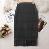 Green Blue Black Ladies Fringe Bodycon Pencil Skirts Black / S