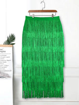 Green Blue Black Ladies Fringe Bodycon Pencil Skirts Green / S
