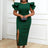 Green Short Cloak Sleeve Ruffles High Slit Long Party Dress
