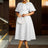 Jacquard Dresses A Line 3D Yellow Flower Short Puff Sleeve White / S