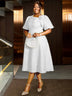 Jacquard Dresses A Line 3D Yellow Flower Short Puff Sleeve White / S