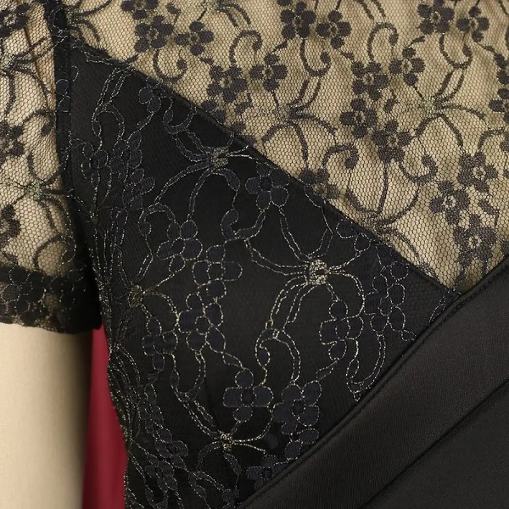 Lace Patchwork Sheer Sleeves Black Mermaid Long Dress