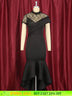 Lace Patchwork Sheer Sleeves Black Mermaid Long Dress Black / S