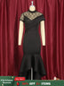 Lace Patchwork Sheer Sleeves Black Mermaid Long Dress Black / S