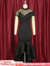 Lace Patchwork Sheer Sleeves Black Mermaid Long Dress Black / S