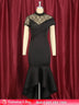 Lace Patchwork Sheer Sleeves Black Mermaid Long Dress Black / S