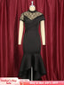 Lace Patchwork Sheer Sleeves Black Mermaid Long Dress Black / S