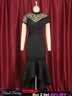 Lace Patchwork Sheer Sleeves Black Mermaid Long Dress Black / S