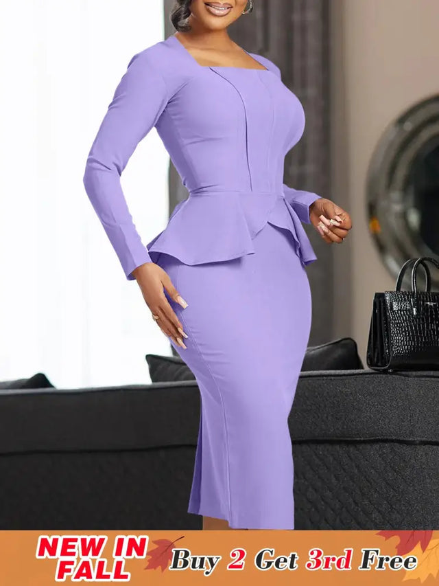 Ladies Dresses for Church Women Elegant Modest Square Collar PURPLE / S