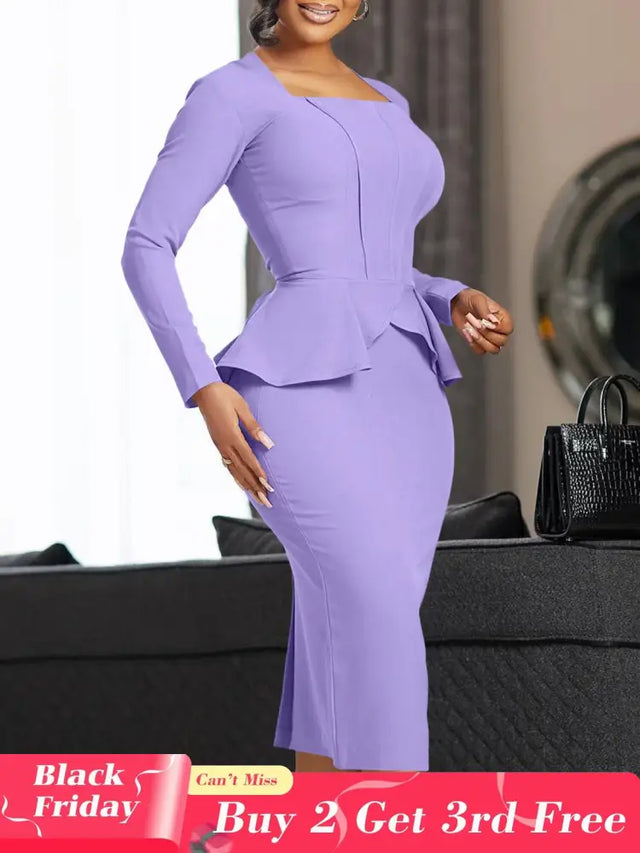 Ladies Dresses for Church Women Elegant Modest Square Collar PURPLE / S