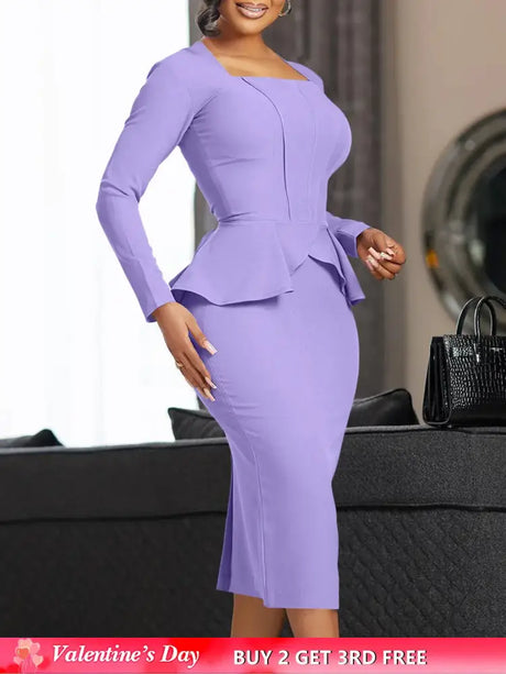 Ladies Dresses for Church Women Elegant Modest Square Collar PURPLE / S