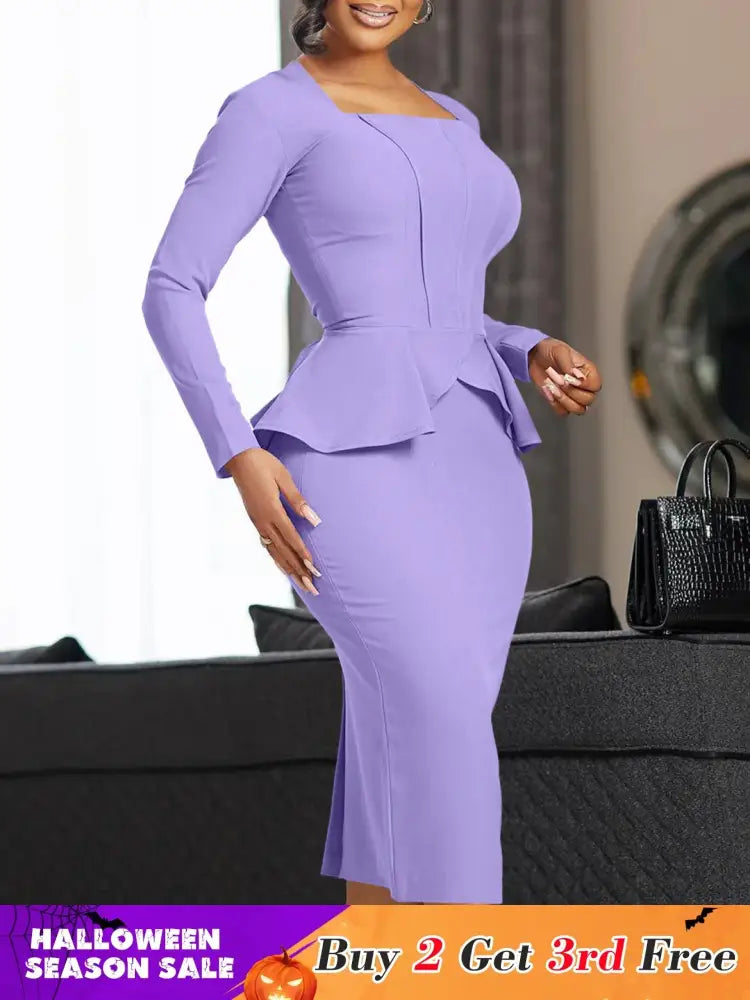 Ladies Dresses for Church Women Elegant Modest Square Collar PURPLE / S
