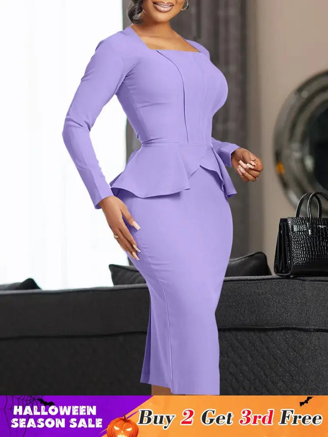 Ladies Dresses for Church Women Elegant Modest Square Collar PURPLE / S