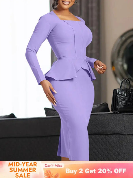 Ladies Dresses for Church Women Elegant Modest Square Collar PURPLE / S
