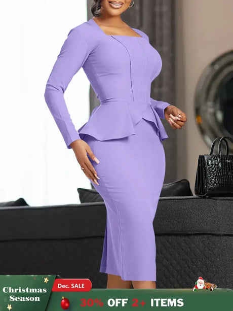 Ladies Dresses for Church Women Elegant Modest Square Collar PURPLE / S