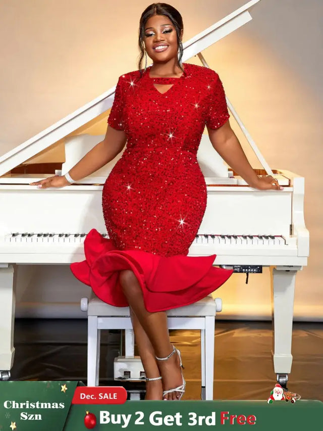 red party wear sequin dresses