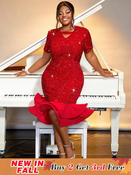 red party wear sequin dresses