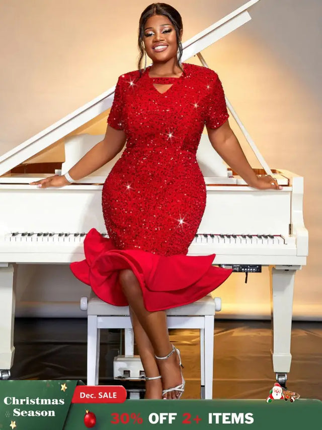 red party wear sequin dresses